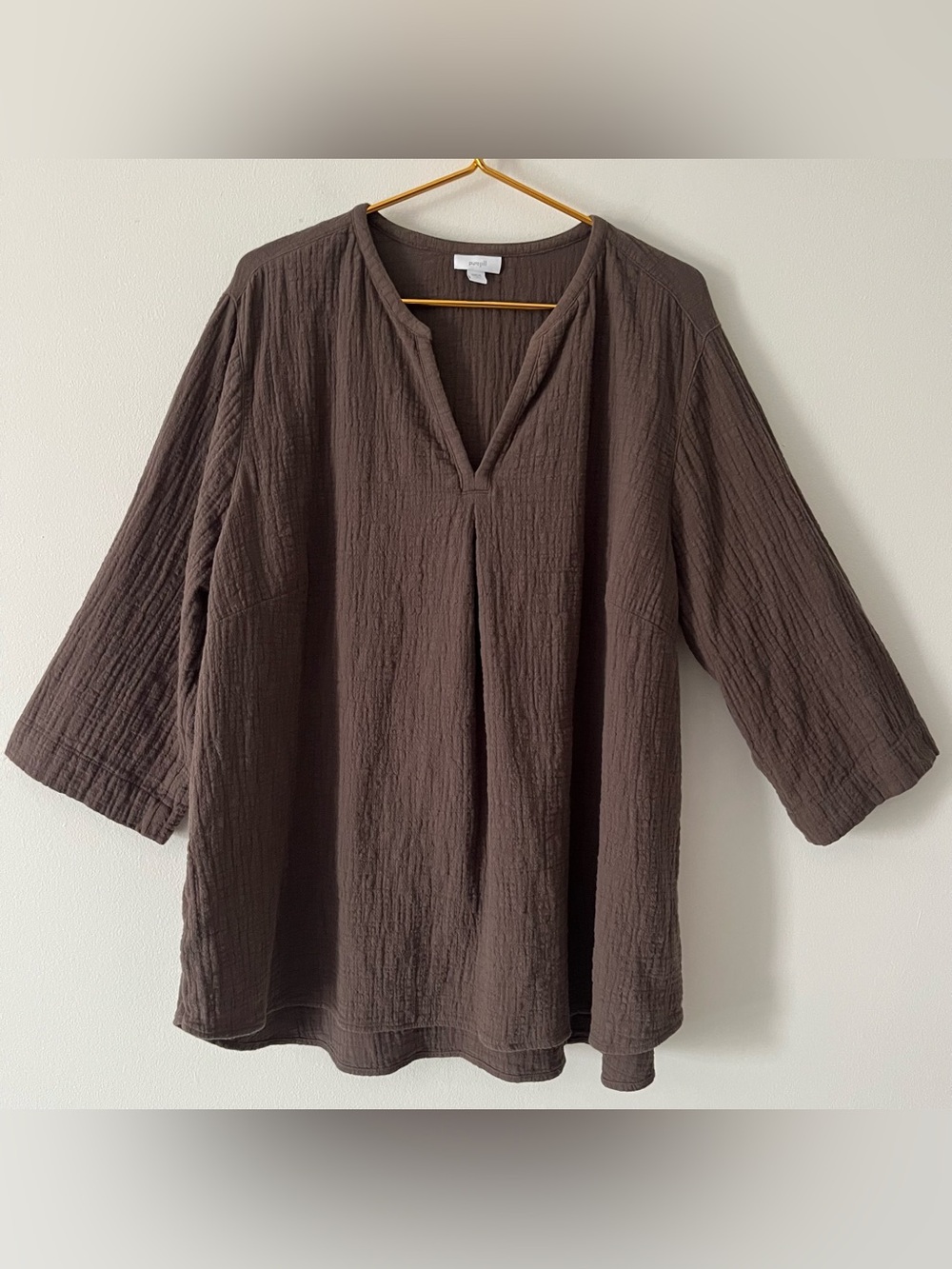 J.Jill Taupe Brown 100% Cotton Gauzy V-neck Tunic Earthy Relaxed Flowy Tunic  3X